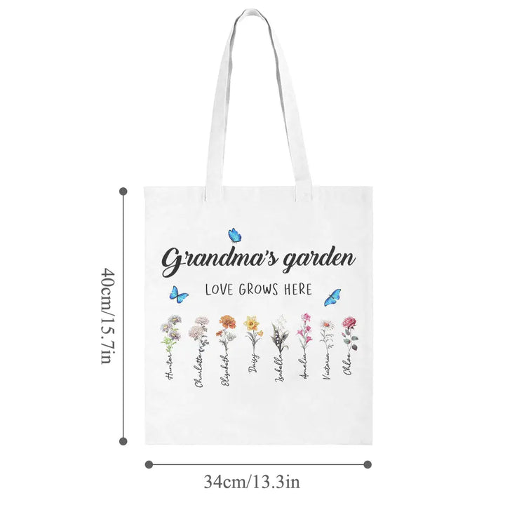 Personalized Birth Month Flowers Grandma's Garden Tote Bag Mom's Garden Tote Bag With Kids Names Gift For Grandma