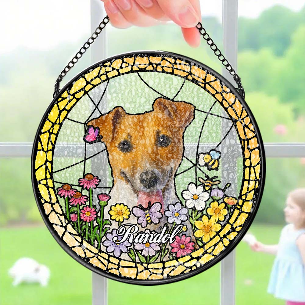 Custom Pet Portrait Stained Glass Suncatcher – Personalized Pet Keepsake Memorial Gift for Dog & Cat Lovers
