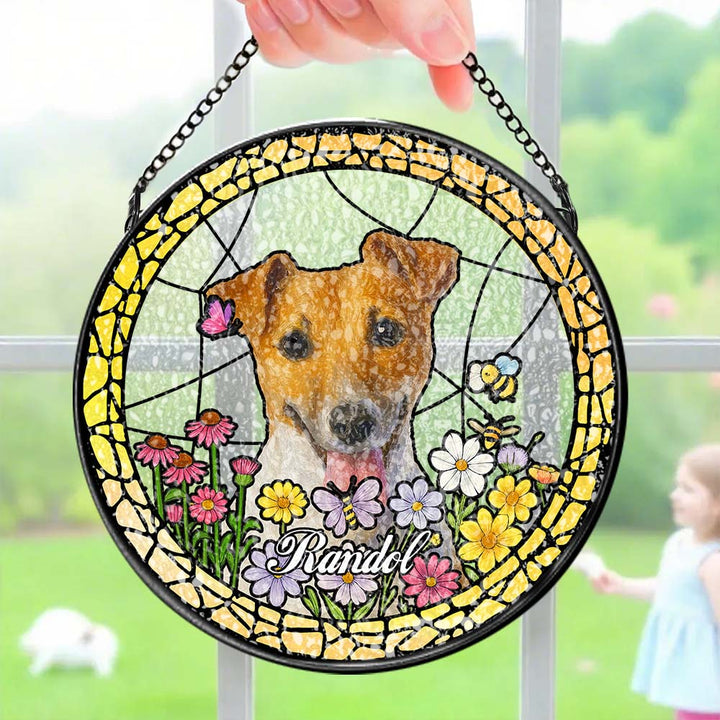 Custom Pet Portrait Stained Glass Suncatcher – Personalized Pet Keepsake Memorial Gift for Dog & Cat Lovers