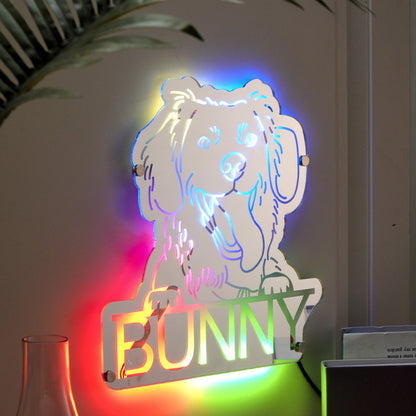 Personalized Pet Photo Name Mirror Light Custom Pet Portrait Mirror Lamp Gift for Pet Lovers