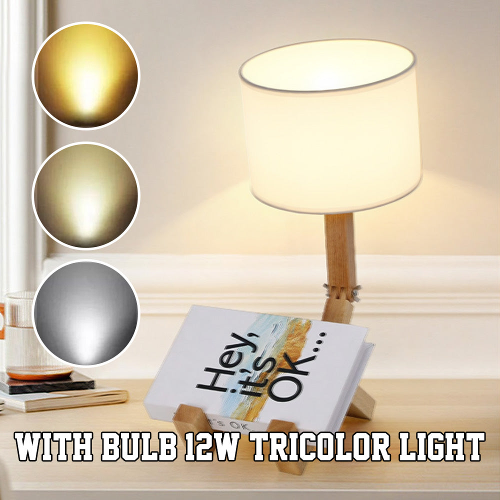 Wooden Robot Table Lamp – Creative Bedside Lamp for Bedroom Artistic Decor Light for Living Room Birthday & Christmas Gift