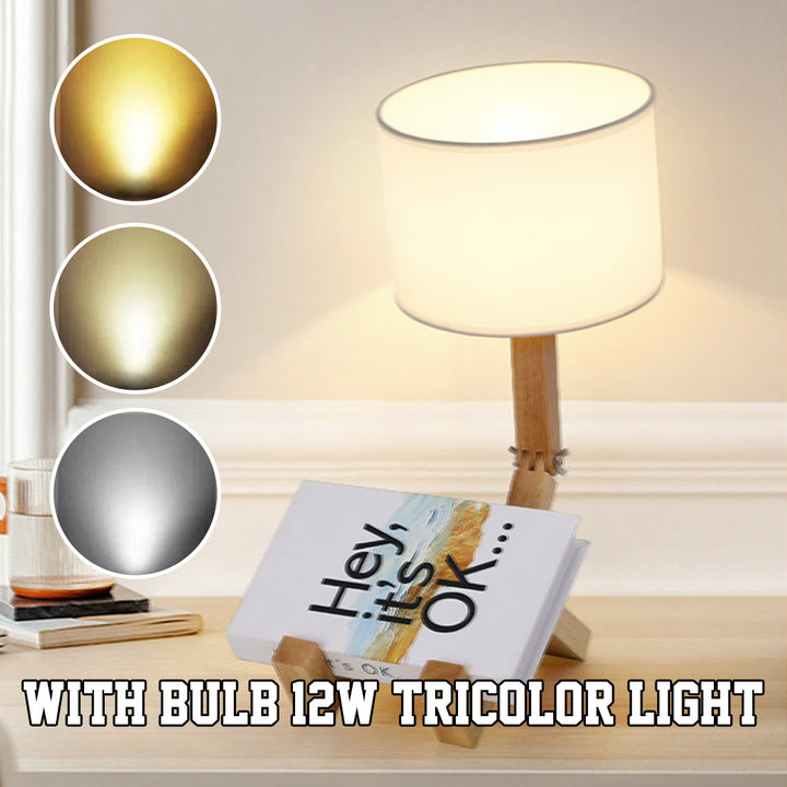 Wooden Robot Table Lamp – Creative Bedside Lamp for Bedroom Artistic Decor Light for Living Room Birthday & Christmas Gift