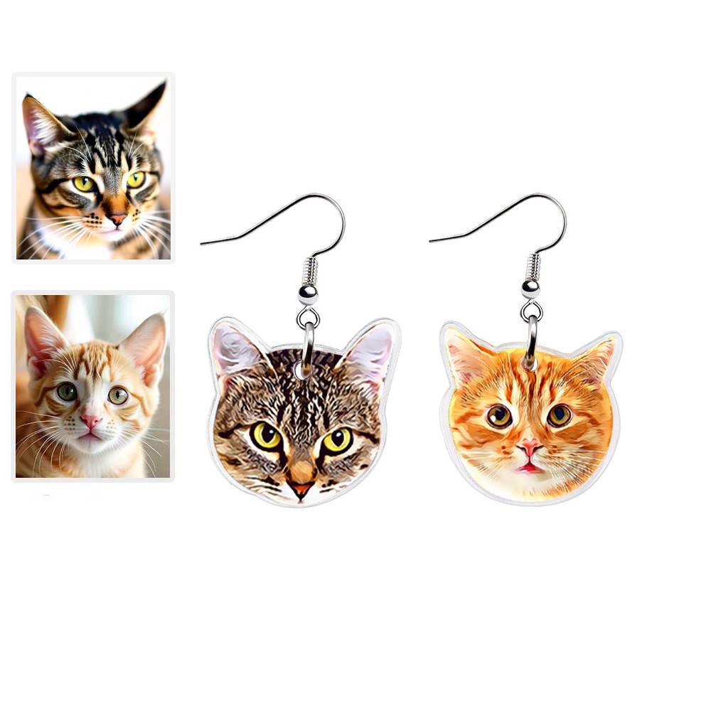 Personalized Pet Earrings (1 Pair) – Custom Dog Cat Portrait 2 Photos Customizable Birthday Gift for Pet Lovers