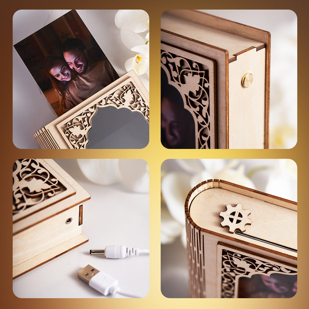 Personalized Mirror Photo Frame Grimoire Shape Light Gift for Book Lovers