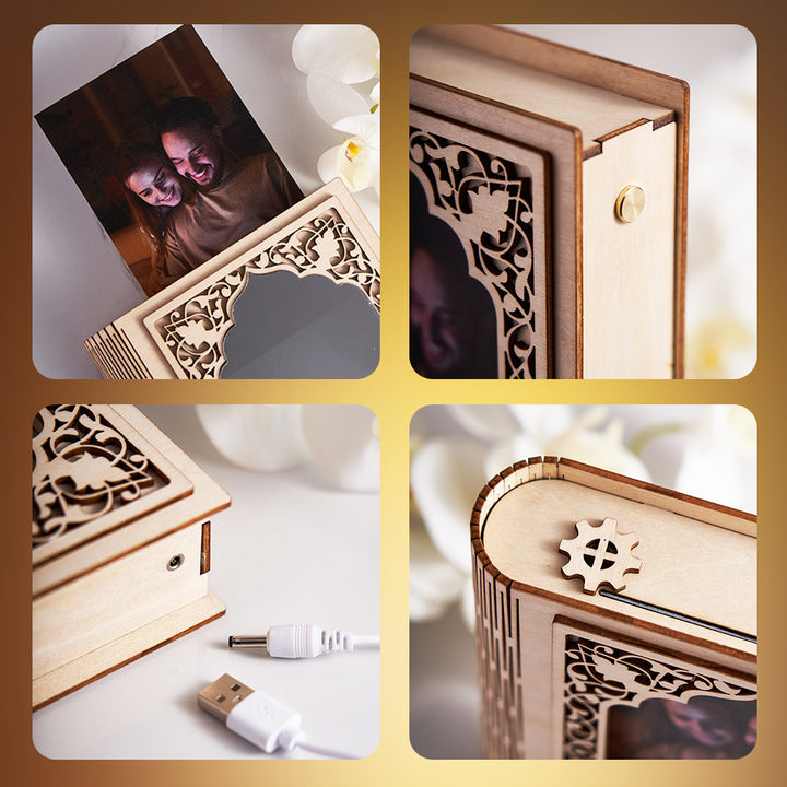 Personalized Mirror Photo Frame Grimoire Shape Light Gift for Book Lovers