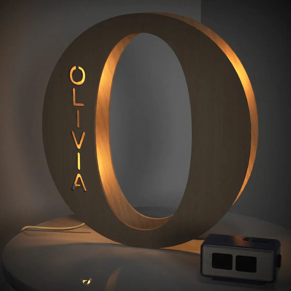 Personalised Wooden Letter Lamp Custom Name Alphabet Night Lights 19CM