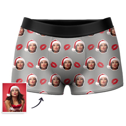 Customized Face Boxers Christmas Hat Printed Underwear with Picture