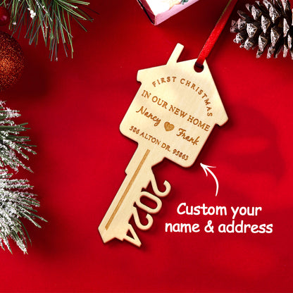 Personalized First Christmas in Our New Home Ornament Wooden Key Christmas Decoration Gift for Couples