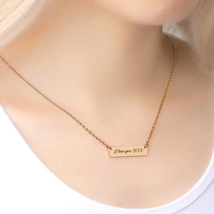 Personalized Text I Love You 3000 Bar Necklace – Custom Engraved Pendant Jewelry Gift for Her