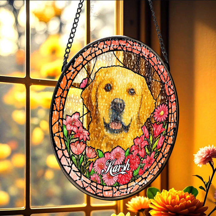 Custom Pet Portrait Stained Glass Suncatcher – Personalized Pet Keepsake Memorial Gift for Dog & Cat Lovers