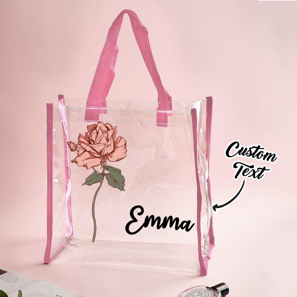 Personalized Waterproof Clear Tote Bag with Birth Flower Tote Bag Birthday Gift for Her