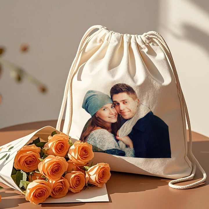 Custom Photo Drawstring Canvas Bag – Personalized Travel Organizer