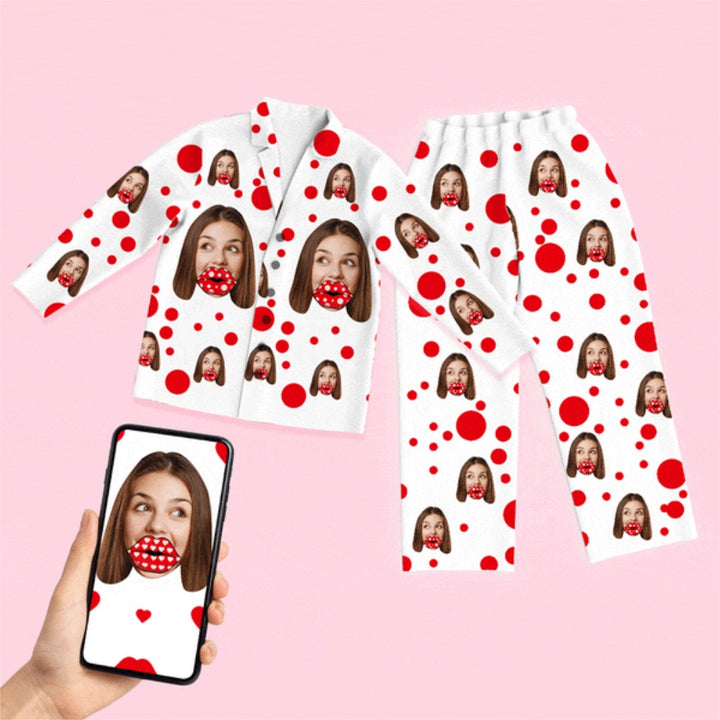 Custom Face Red Lips Long Sleeve Unisex Pajamas Set