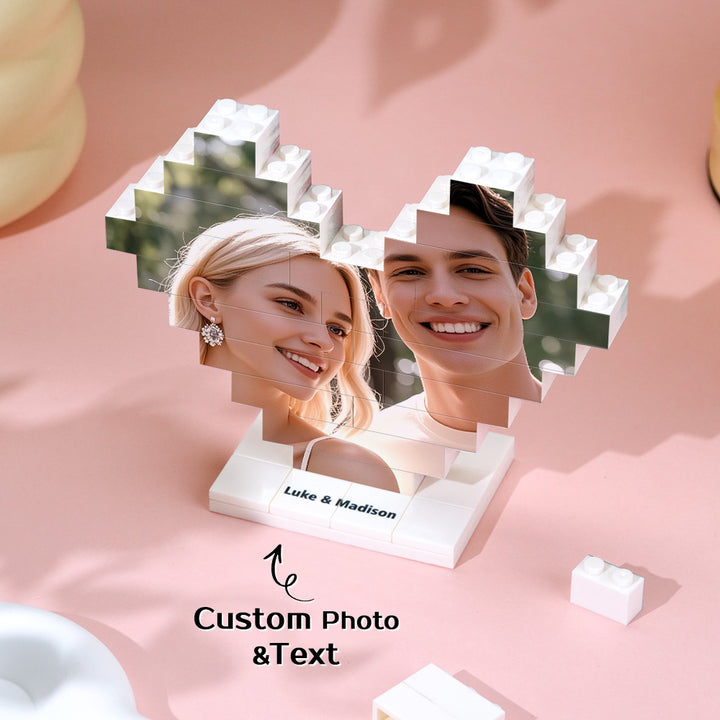 Personalized Heart Shape Photo Building Block with Stand Custom Brick Puzzle Gift for Lover