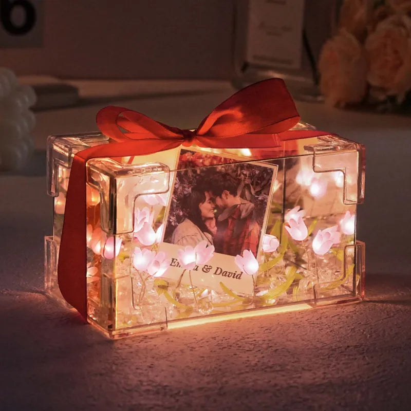 Custom Photo Tulip Rectangle Lamp Flower Infinity Mirror Box Infinity Mirror Flower with Your Picture and Text DIY Kit