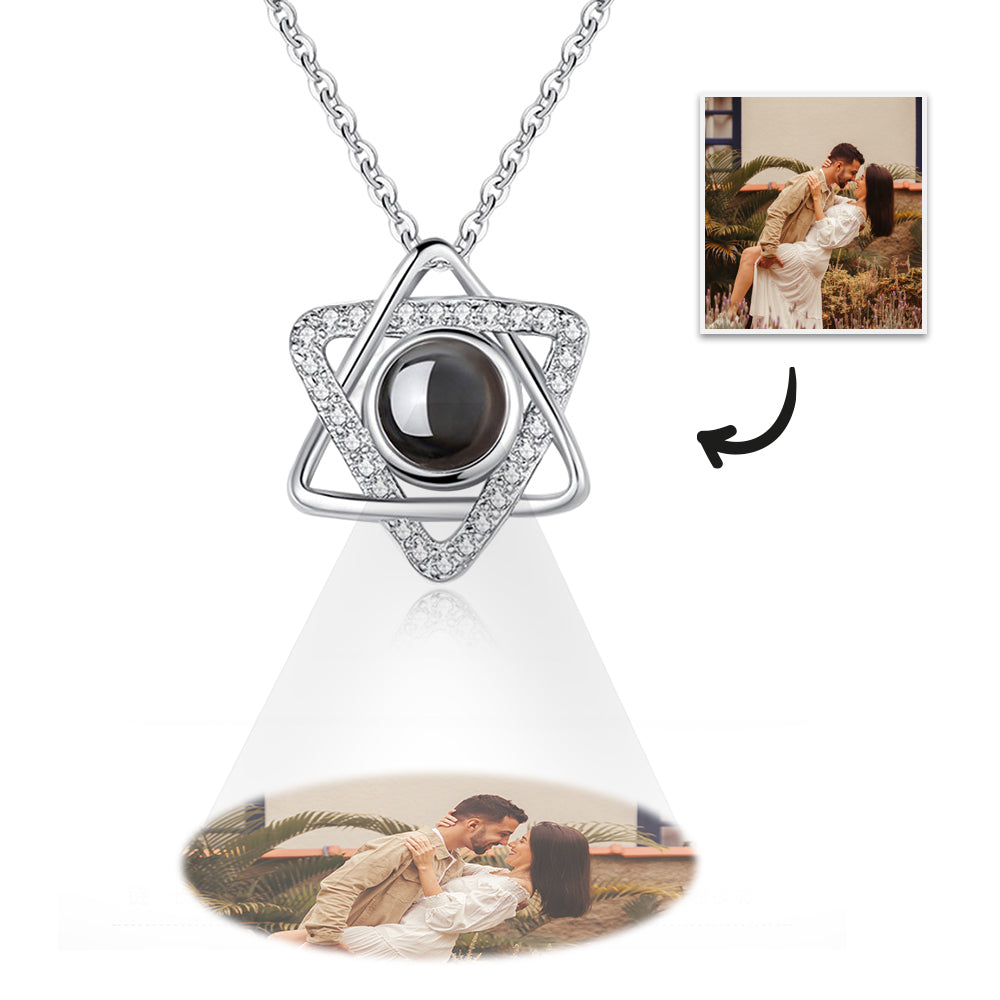 Custom Hexagram Pendant Projection Photo Necklace 925 Sterling Silver