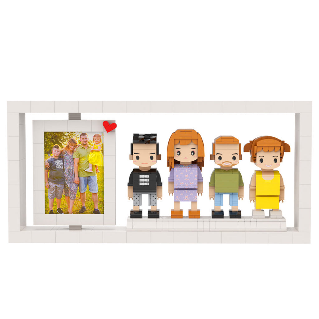 Custom Full-Body Cute Brick Figures of 4 People with Frame Personalized Anniversary Gift Birthday Gift