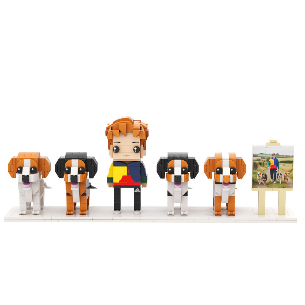 Custom Full-Body Brick Figures of 1 Person and 4 Dogs with Frame Personalized Anniversary Gift Birthday Gift