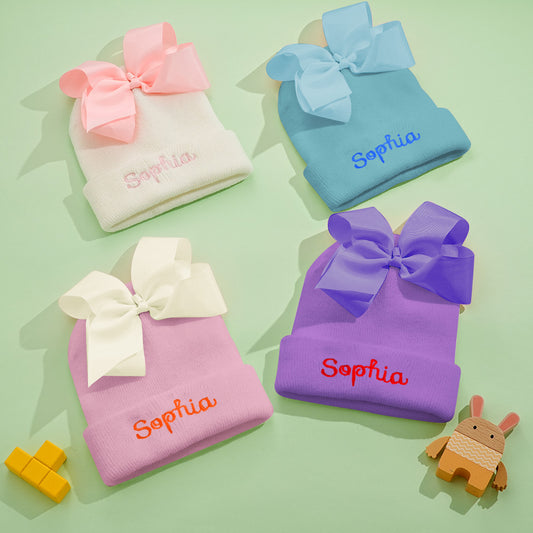 Custom Name Baby Bow Knit Hat - A Unique and Adorable Birthday Gift for Your Little One