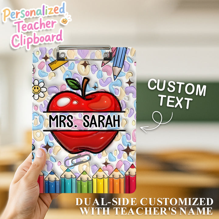 Custom Text Name Folder with Apple & Color Pencil Design – Teacher's Day & Back to School Gift