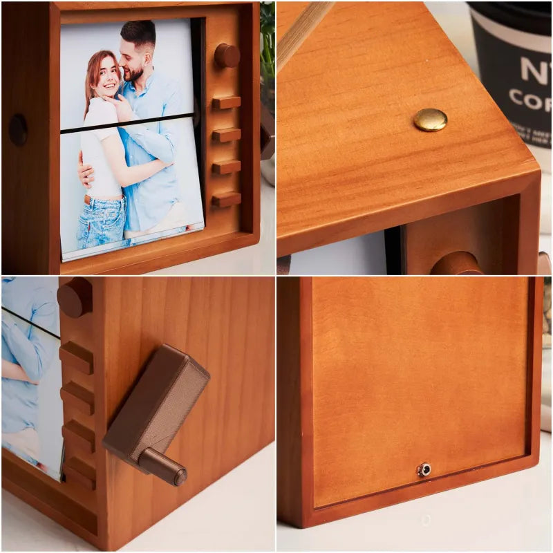 (16*16cm Large Size) Custom Photo Hand-cranked Flipbook Frame Vertical Television Animation Machine Photo Album with Light Memorial Gift