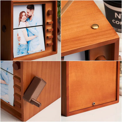 (16*16cm Large Size) Custom Photo Hand-cranked Flipbook Frame Vertical Television Animation Machine Photo Album with Light Memorial Gift