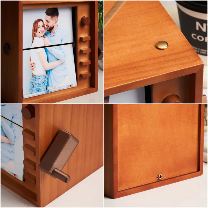 (16*16cm Large Size) Custom Photo Hand-cranked Flipbook Frame Vertical Television Animation Machine Photo Album with Light Memorial Gift