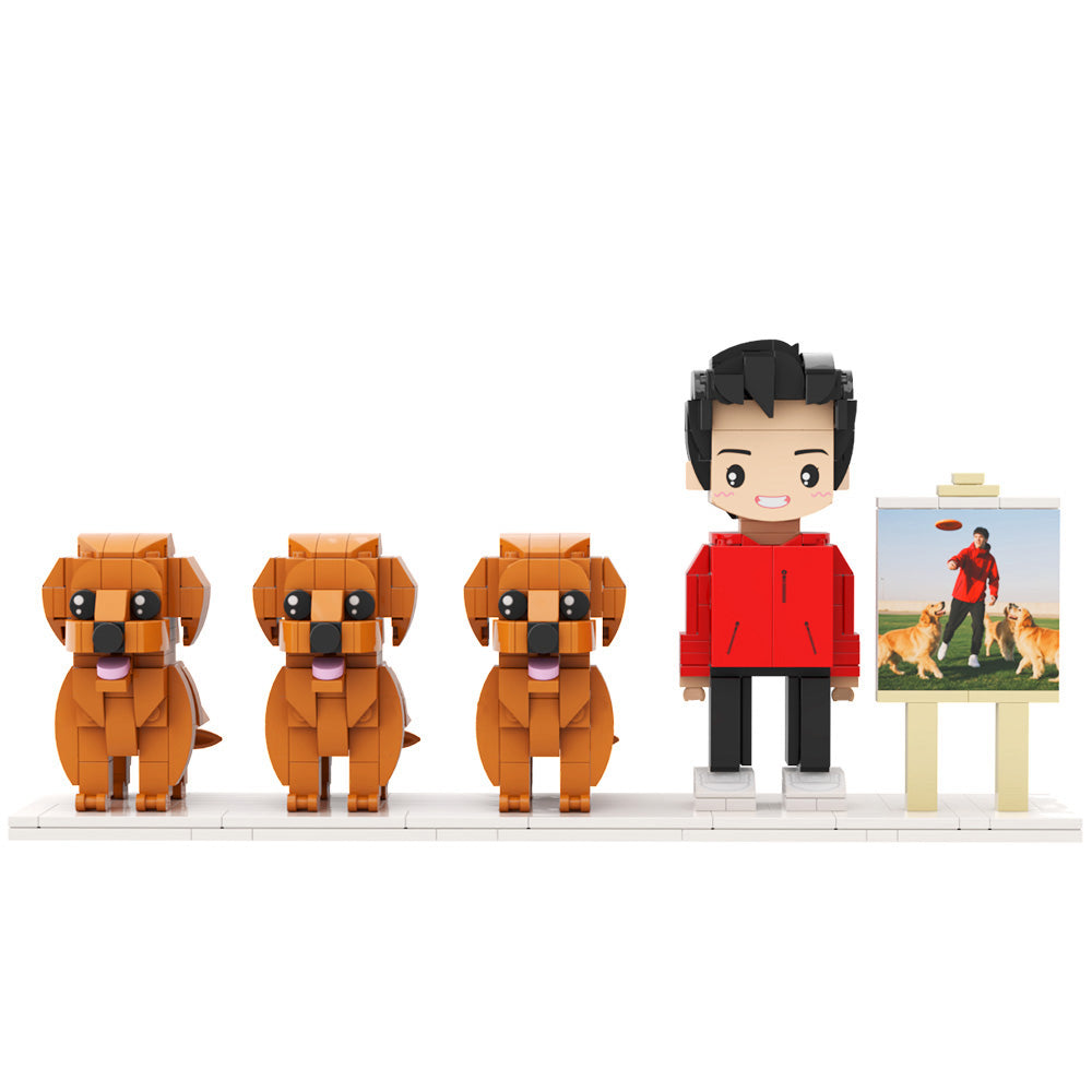 Custom Full-Body Cute Brick Figures of 1 Person and 3 Dogs with Frame Personalized Anniversary Gift Birthday Gift