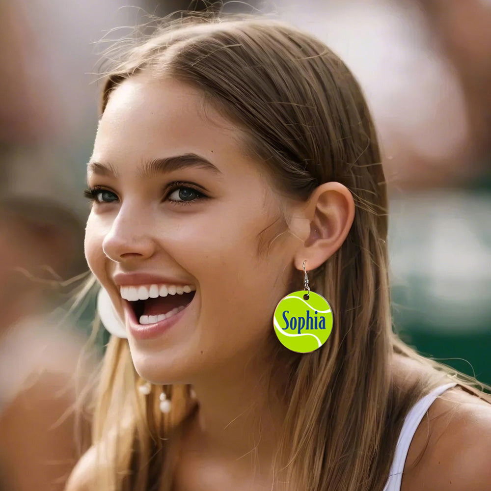 Personalized Wooden Tennis Earrings with Name Sport Earring Jewelry Gift for Her