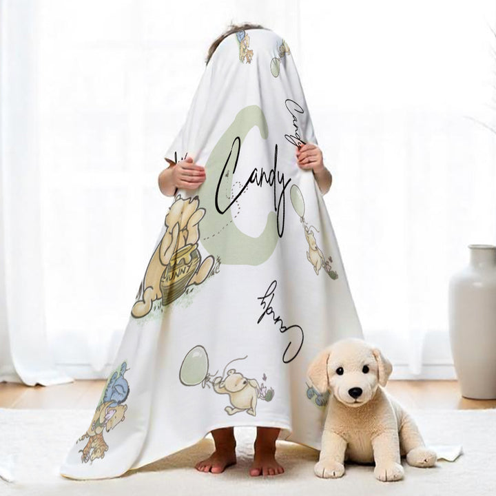 Personalized Winnie the Pooh Throw Blanket with Name Nursery Decor Birthday Baby Shower Gift for Kids
