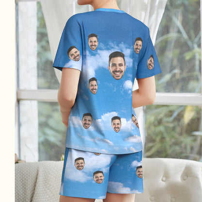 Customized Face Pyjamas Blue Sky Short Pajama Set for Women