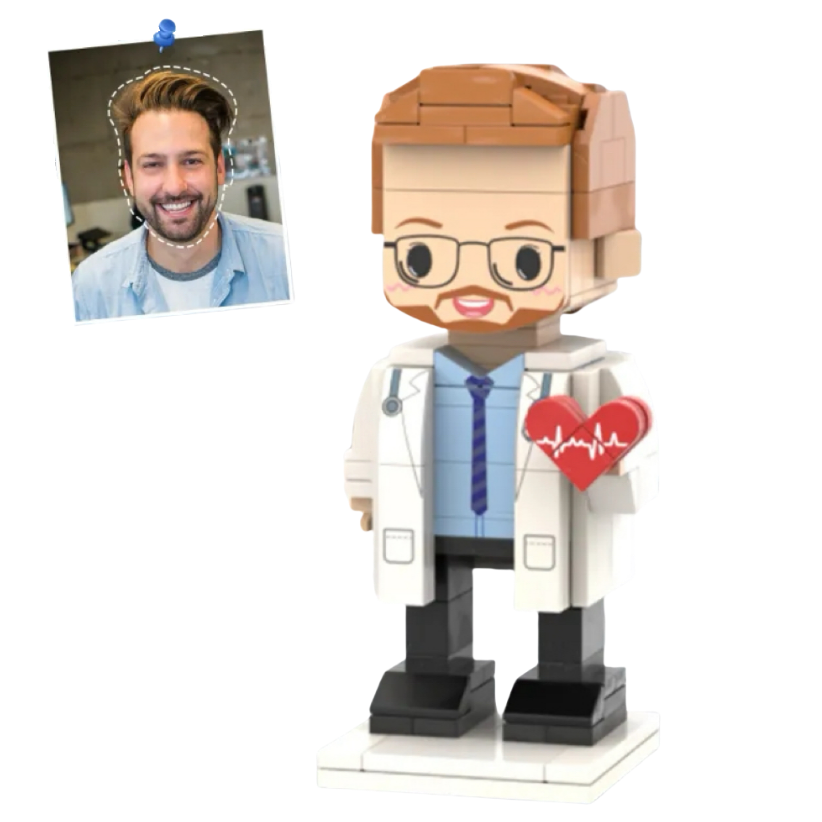 Personalized Head Doctor Brick Figures – Custom Text, Heart Doctor’s Day Gift, Medical Career Gift