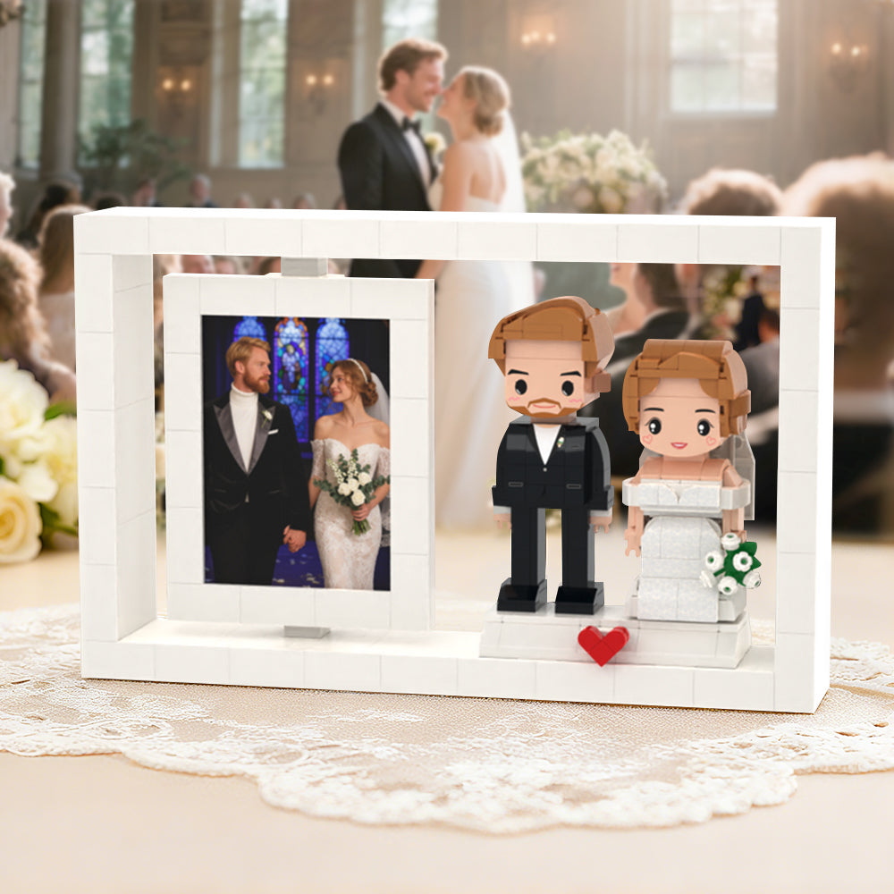 Custom Full-Body Cute Brick Figures of 2 People with Frame Personalized Anniversary Gift Wedding Gift