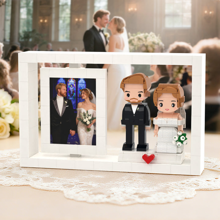 Custom Full-Body Cute Brick Figures of 2 People with Frame Personalized Anniversary Gift Wedding Gift