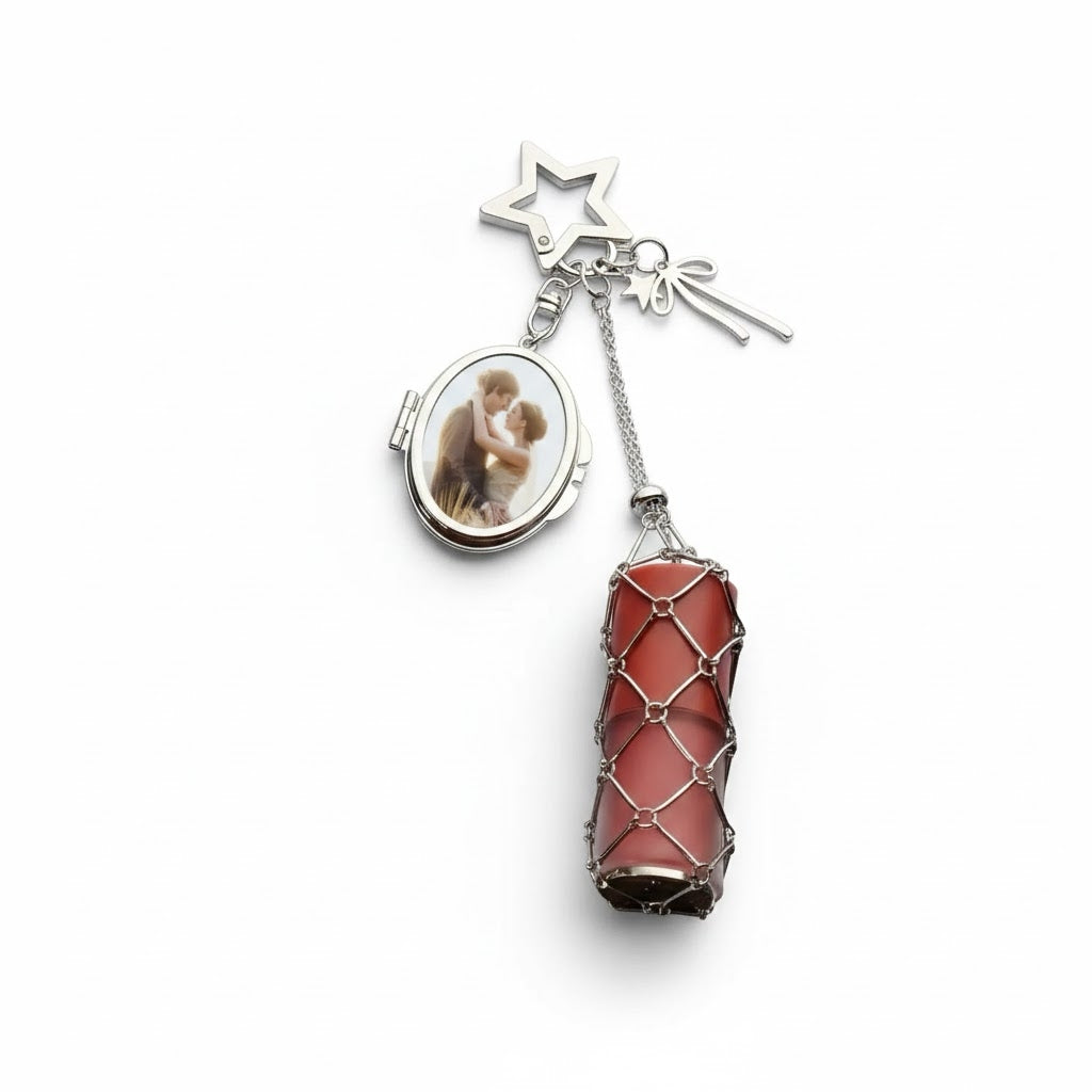 Personalized Photo Lipstick Keychain with Mirror Metal Makeup Bag Charm Valentine's Day Gifts