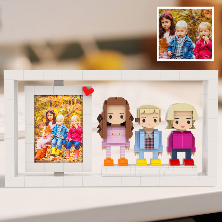 Custom Full-Body Cute Brick Figures of 3 People with Frame Personalized Anniversary Gift Birthday Gift