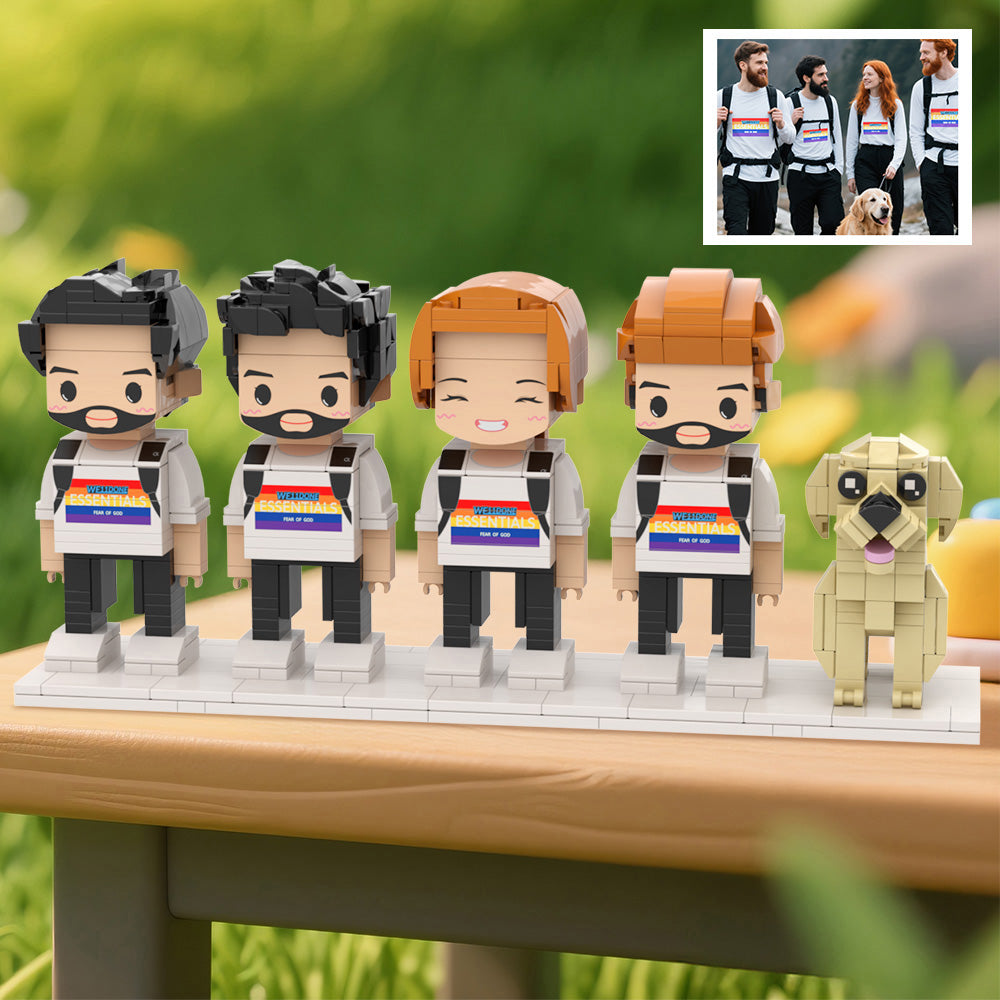 Custom Full-Body Cute Brick Figures of 4 People and Dog Personalized Anniversary Gift Birthday Gift