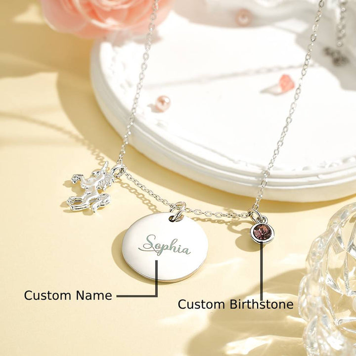 Personalized Unicorn Necklace with Birthstone Name Necklace Birthday Gift for Girls