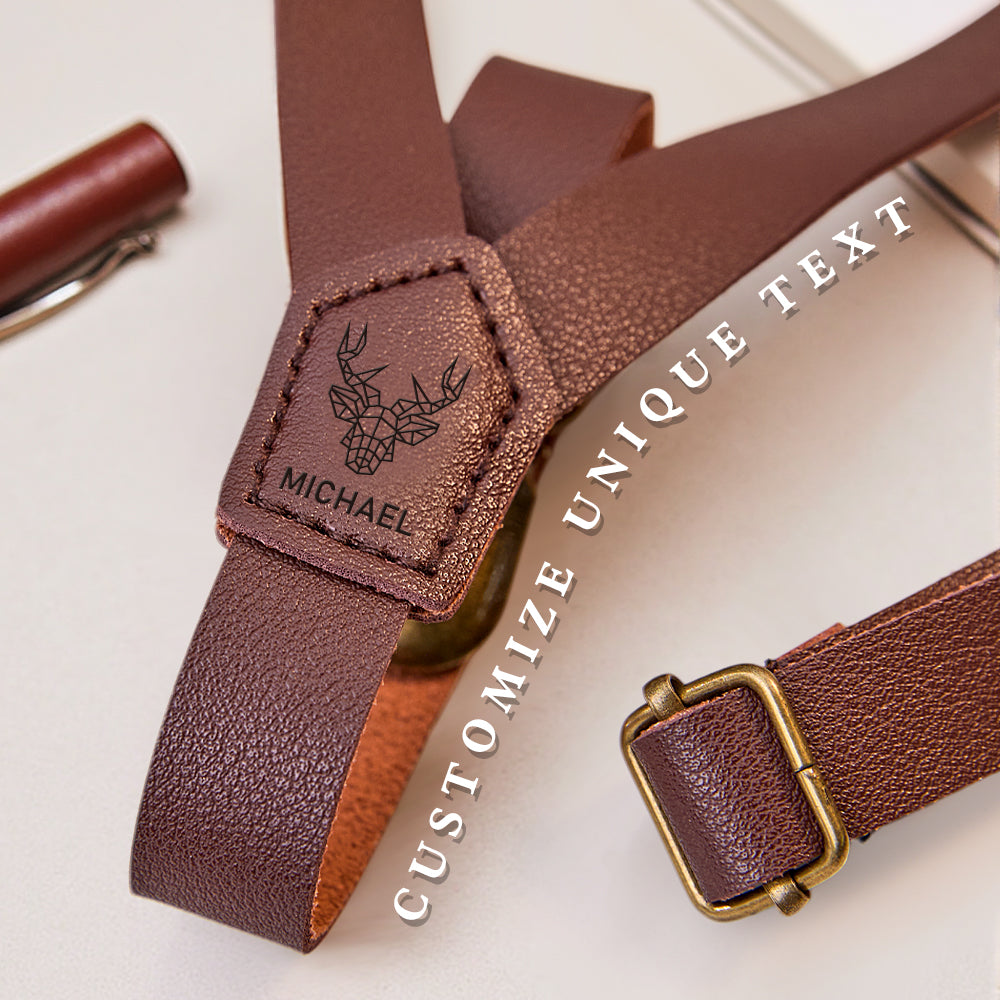 Personalized Men's PU Suspenders with Engraved Name Gifts for Men Groomsmen Accessory