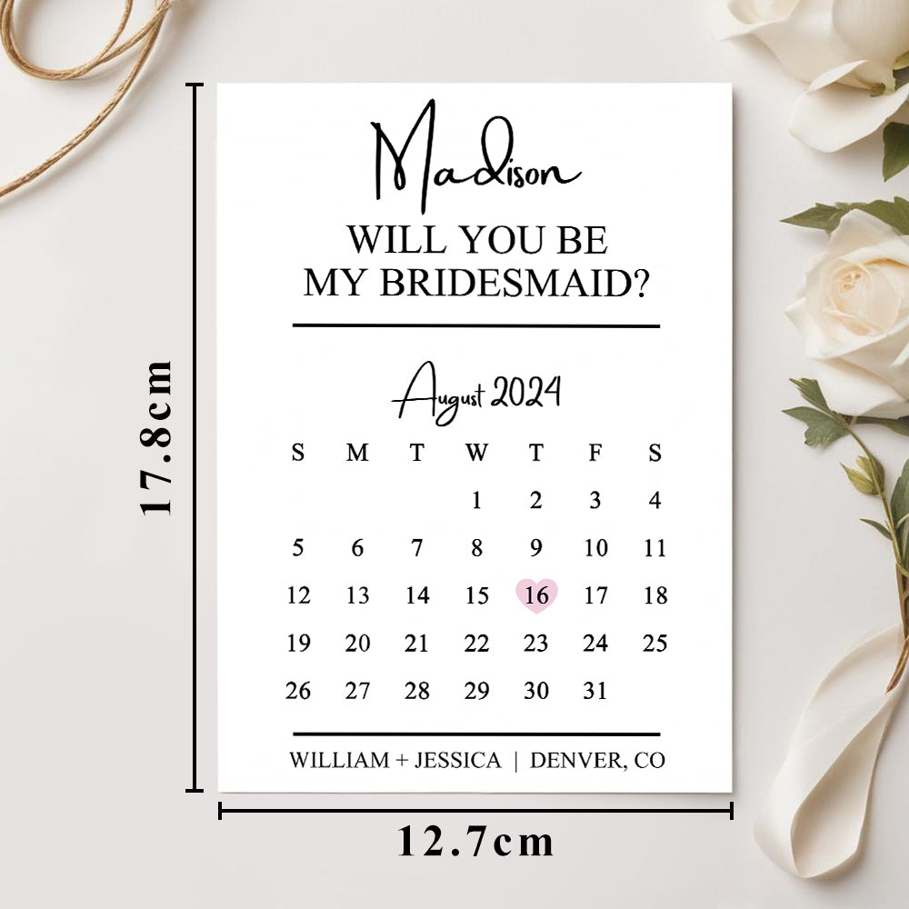 Personalized Bridesmaid Proposal Calendar Card Will You Be My Bridesmaid Wedding Date Card