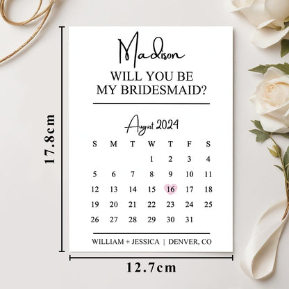 Personalized Bridesmaid Proposal Calendar Card Will You Be My Bridesmaid Wedding Date Card