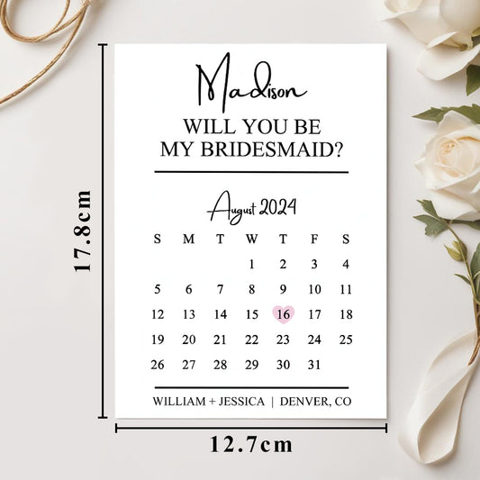 Personalized Bridesmaid Proposal Calendar Card Will You Be My Bridesmaid Wedding Date Card