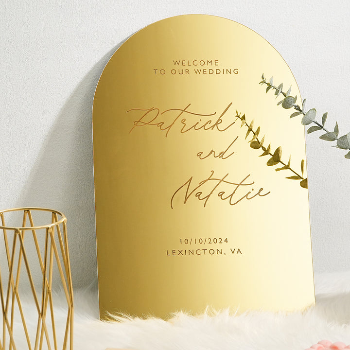 Personalized Arched Wedding Sign Gold Mirror Welcome Sign Gift for Wedding