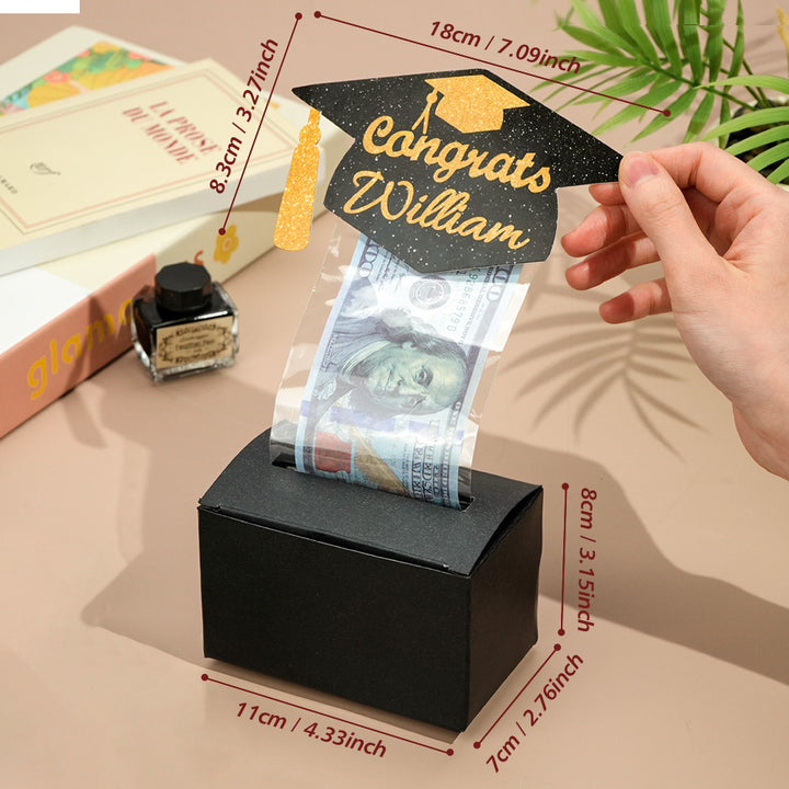 Personalized Graduation Cap Pull Out Money Gift Box Money Holder with 30pcs Transparent Bags Gift for Graduates