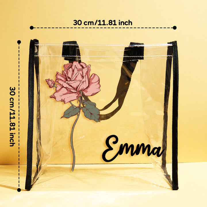 Personalized Waterproof Clear Tote Bag with Birth Flower Tote Bag Birthday Gift for Her