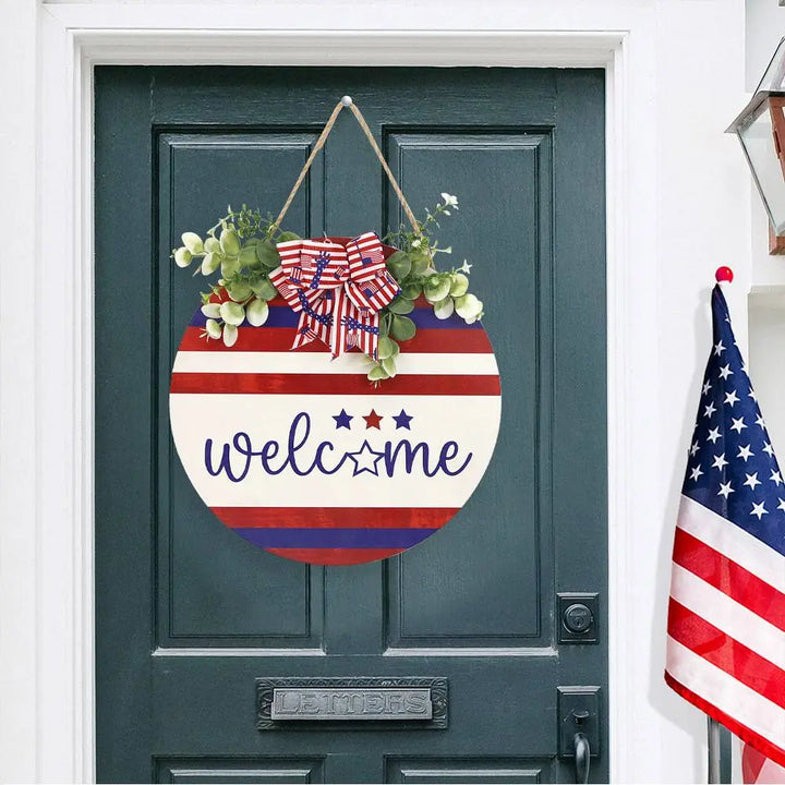 Welcome Door Sign 4th of July Independence Day Decorations Front Door Hanger Gifts