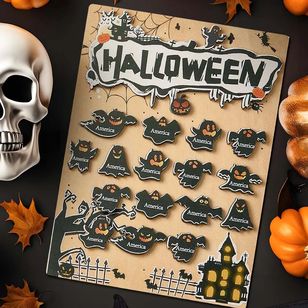 Personalized Hallowmas Wooden Ornament with Name Ghost Plaque for Halloween Gift