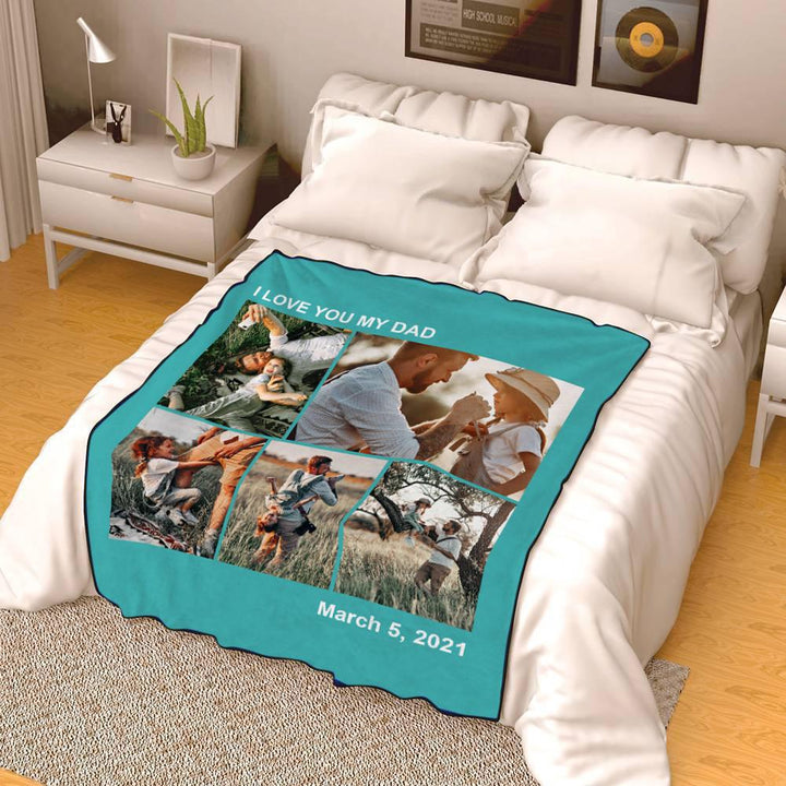 Personalised 5 Photos Fleece Blankets Custom Text Throw Couples Blanket