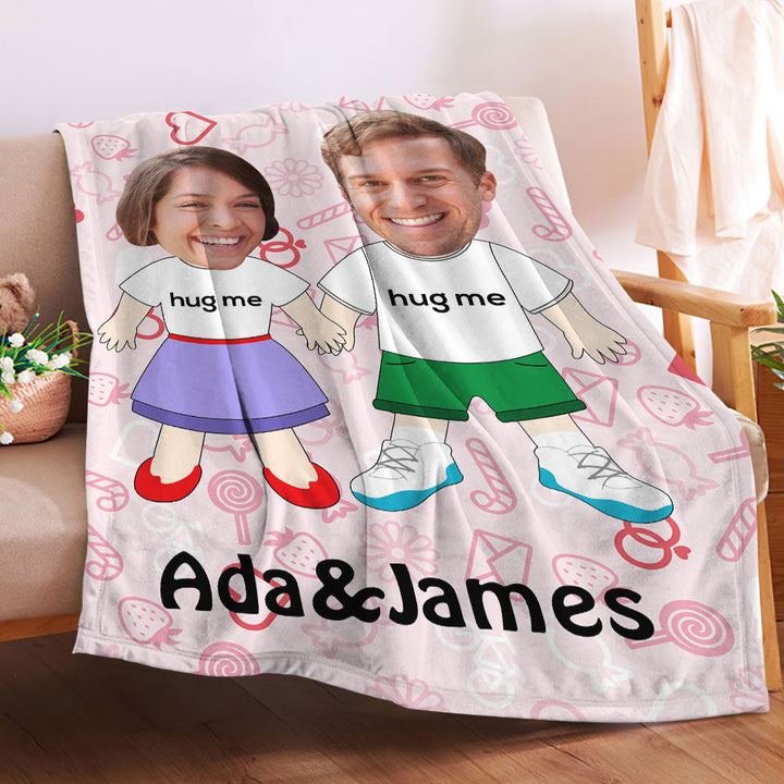 I LOVE U Custom Names Blanket Personalized Face Couple Blanket