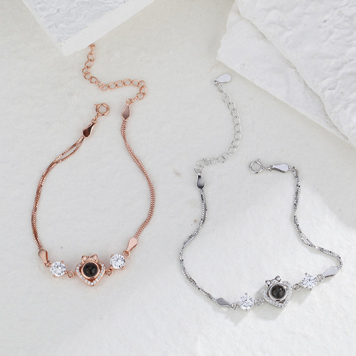 Custom Bow Heart Bracelet Personlized Projection Bracelet 925 Sterling Silver